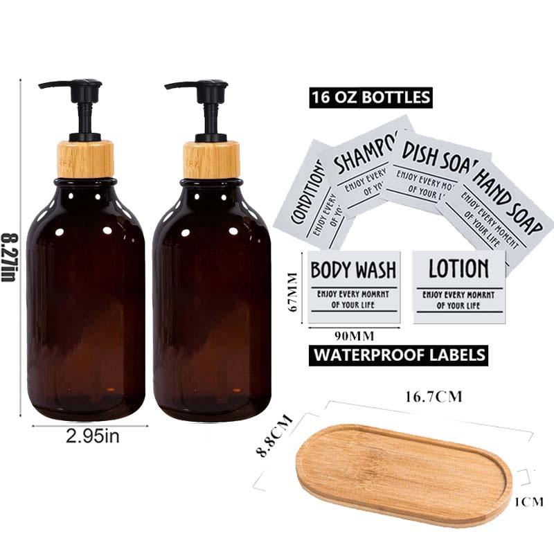 Дозатор для мыла на 500 мл, бамбуковый насос и лоток для мыла, набор дозаторов для мыла, дозатор мыла для рук, дозатор лосьона с 6 этикетками