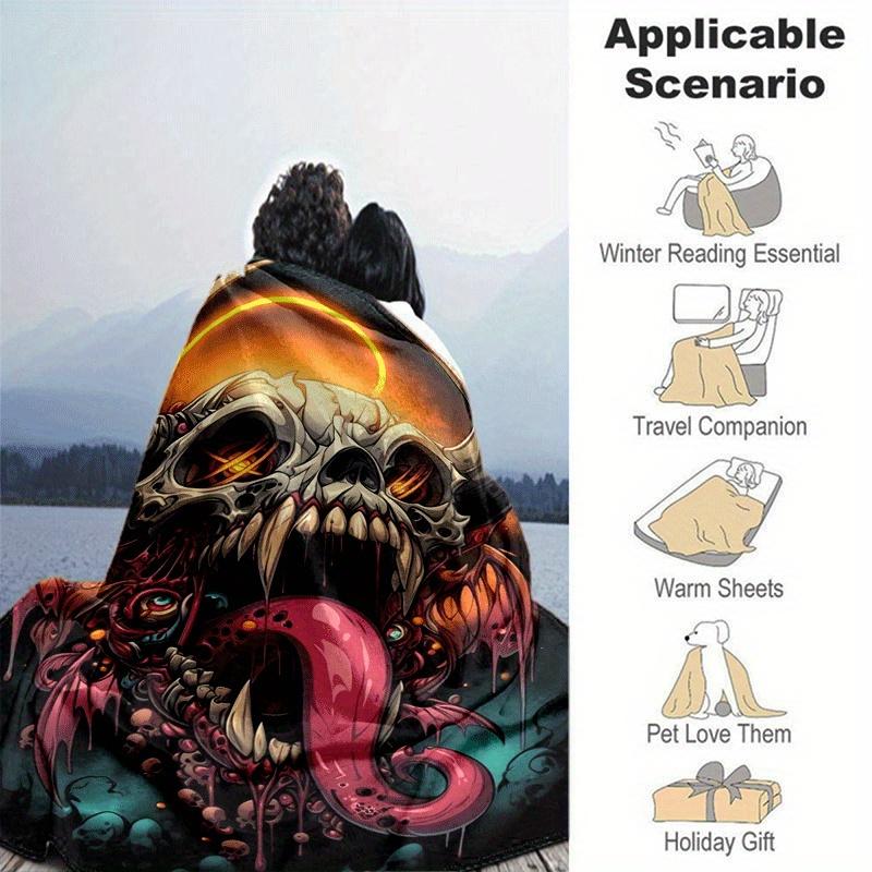 1pc Monster Printing Lightweight Flannel Blanket, Comfortable and Warm Blanket, for Camping Sofa Bed and Couch Office, Gift