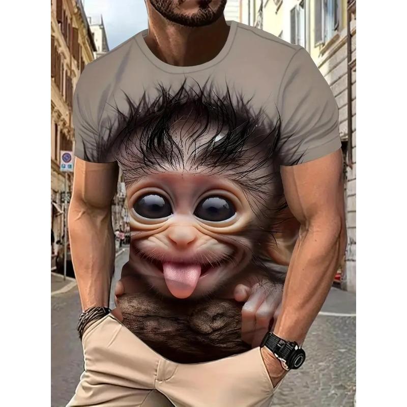 Летний топ с круглым вырезом и 3D забавным принтом животных, модная повседневная мужская футболка с коротким рукавом