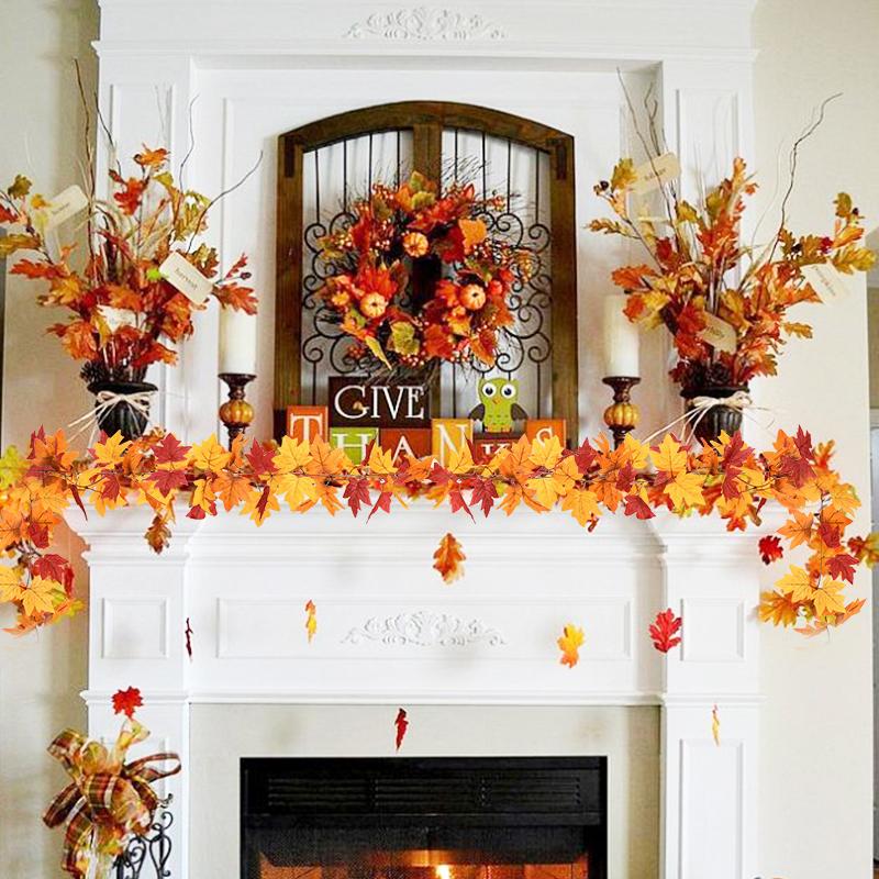 2M Искусственный шелковый кленовый лист гирлянда осенние листья осенняя ротанговая подвесная лоза для Дня благодарения Хэллоуин Рождество украшения для дома