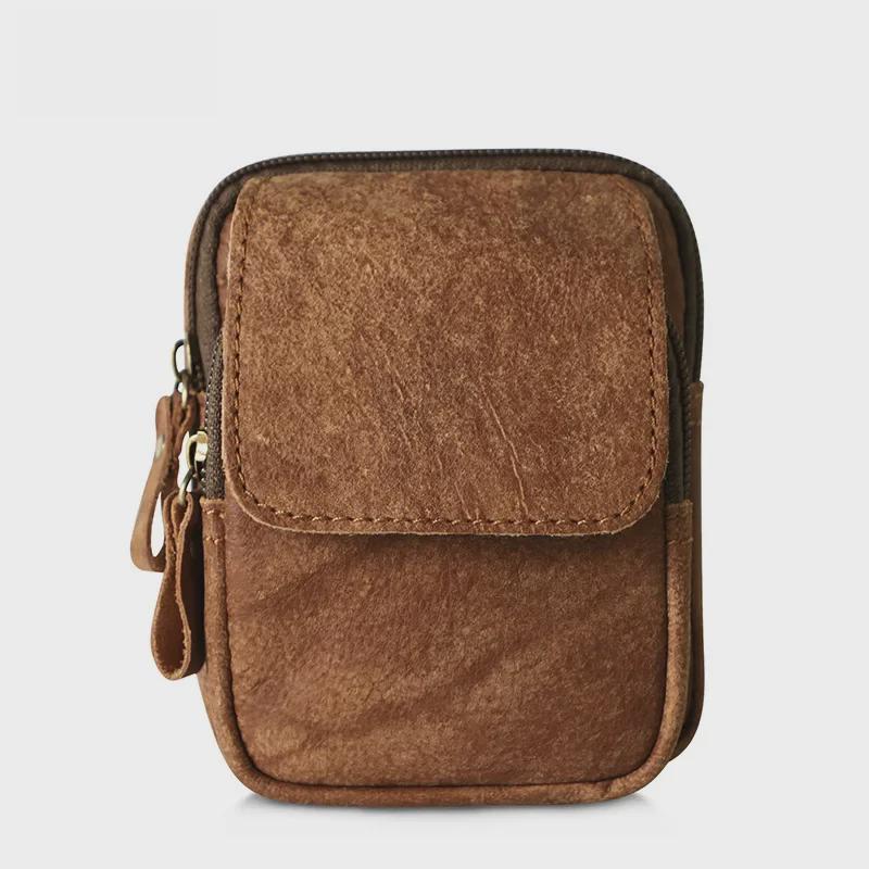 Мужская поясная сумка из натуральной матовой кожи - прочная спортивная и рабочая поясная сумка на молнии