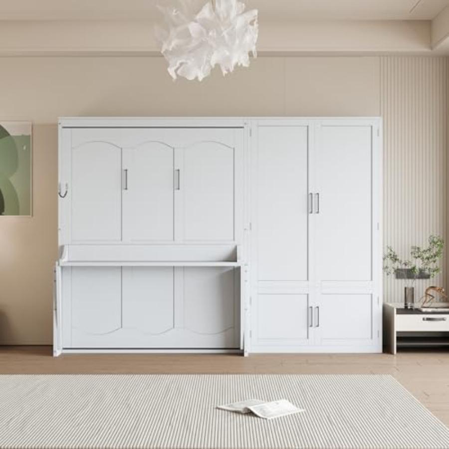 Кровать-шкаф Murphy Bed, размер Queen Size, настенная кровать со встроенным шкафом для хранения и гидравлической подъемной системой, деревянная скрывающаяся платформа для кровати