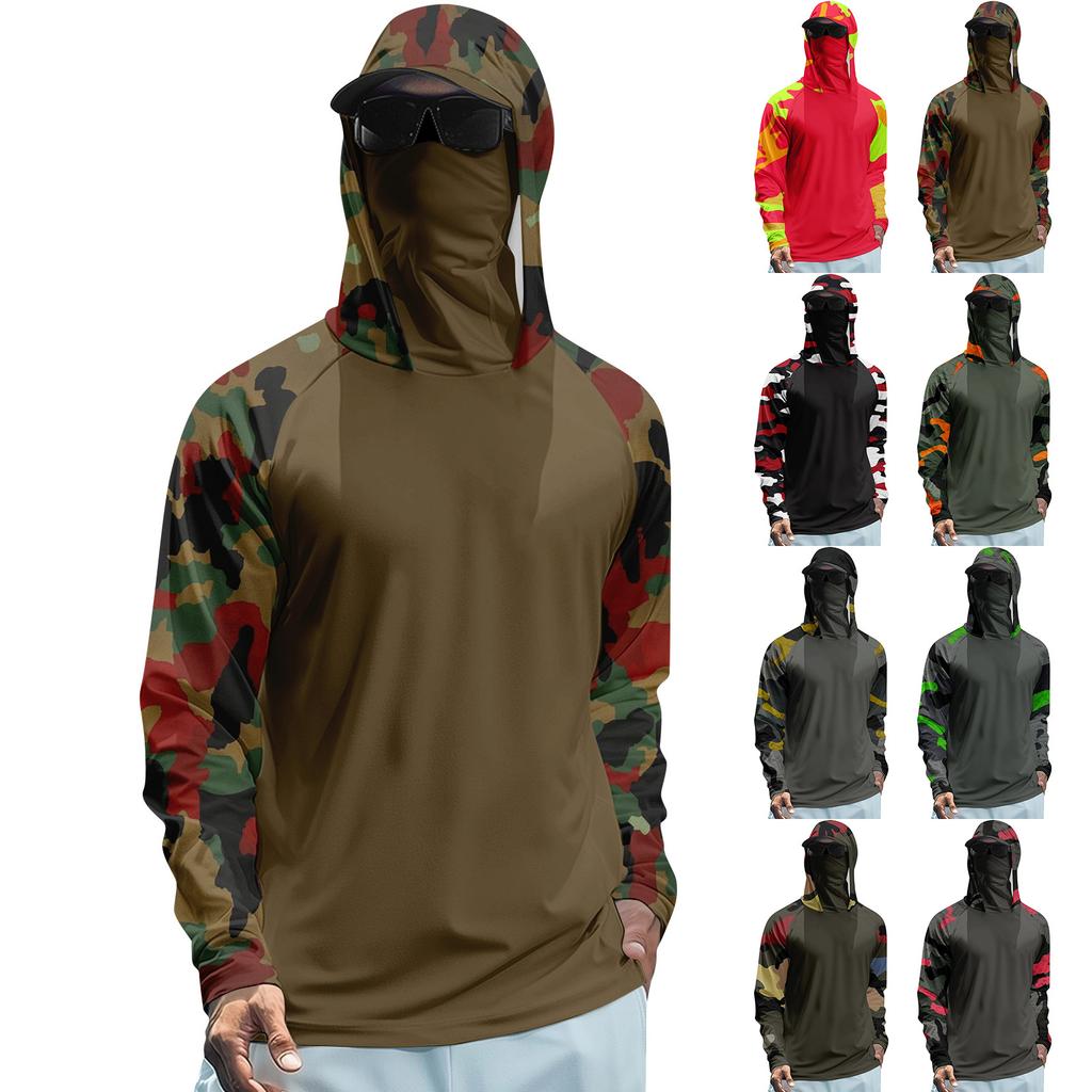 Мужская футболка с длинным рукавом, капюшоном, быстросохнущая, легкая, с принтом, защита от солнца, для активного отдыха, спорта, рыбалки, фитнеса