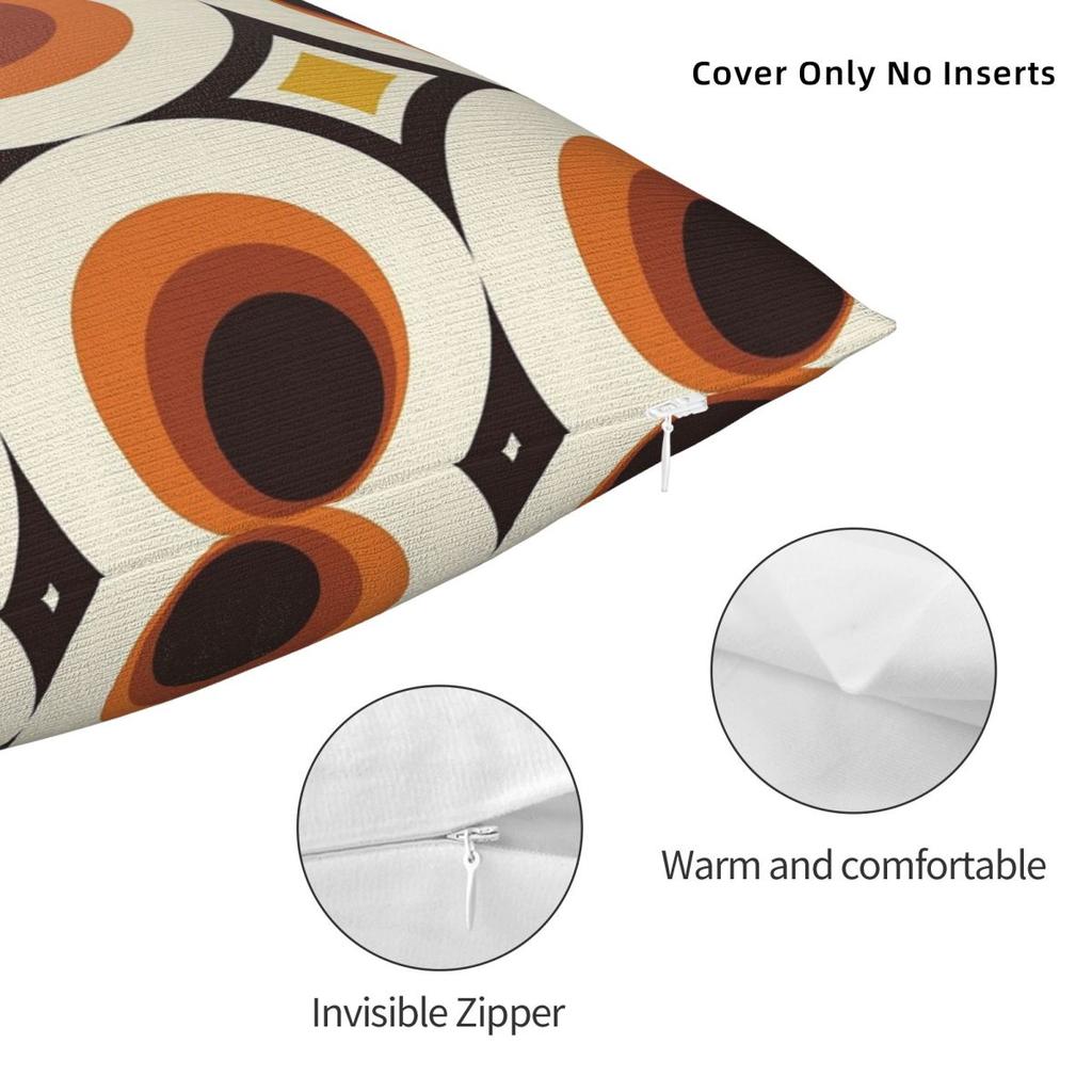 1970S Orange Mid-Century Modern Circle Square Pillowcase Cushion Cover Pillow Case Throw Pillow Cover For Home Sofa Living Room