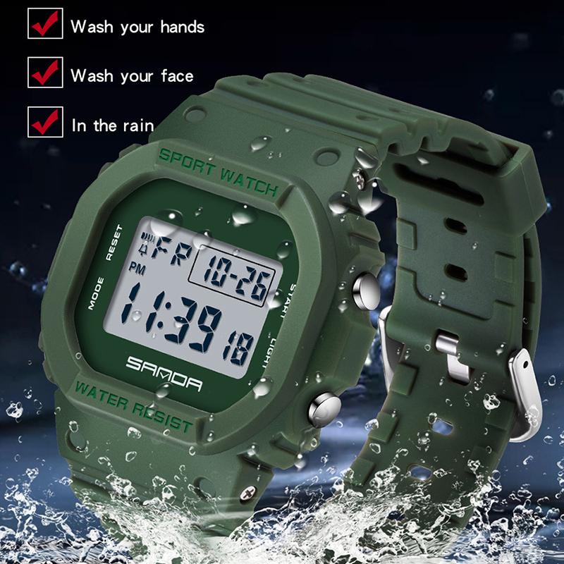 SANDA's New Square Single Display Movement Multi-functional Luminous Waterproof Outdoor Sports Student Electronic Watch
