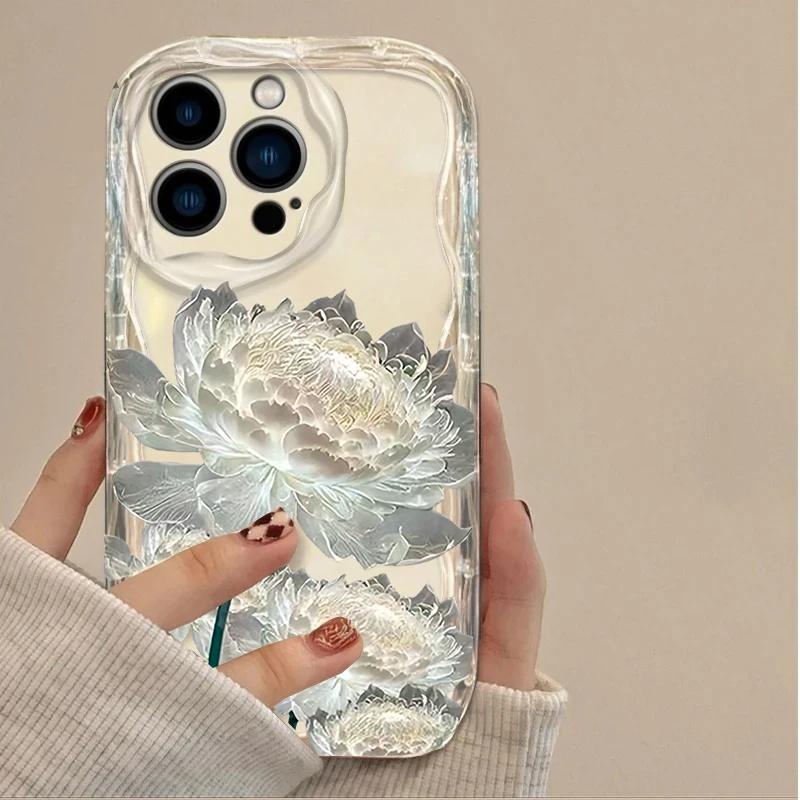 Чехол для телефона для iPhone 17 Air 16 15 14 13 12 11 Pro Max 17 Pro 16e 15 Plus 13 Mini ТПУ Цветы Золотой Лотос Чехол Силиконовый