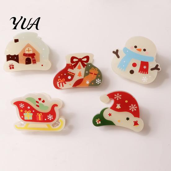 Decorative Winter Hair Barrettes Christmas Cartoon Claw Clip, Cute Holiday Clip for Women, Non-slip Shark Clips Women Strong Hold Acrylic Accessories