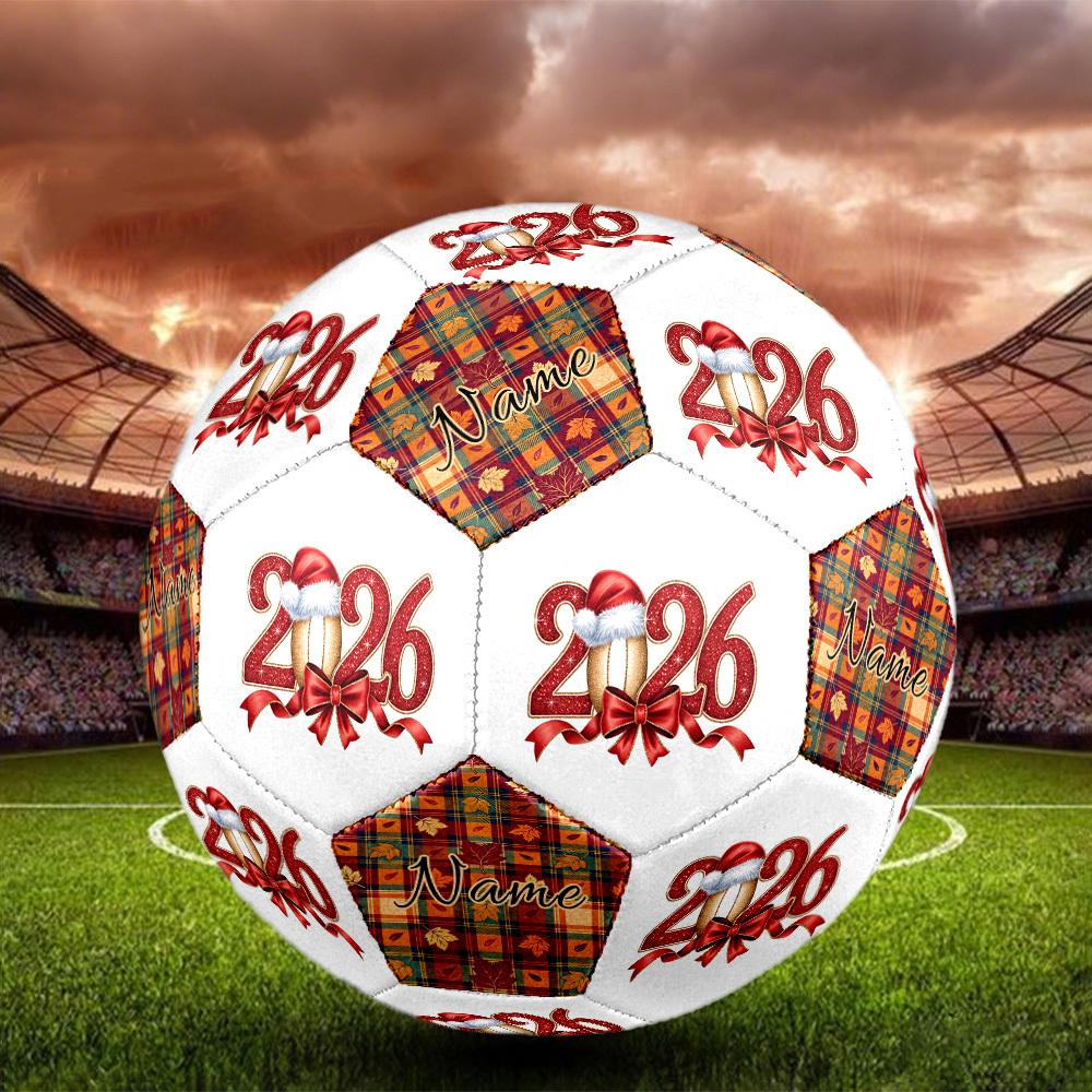 Customize Your Name 2026 Christmas Celebration Autumn Plaid Leaves Size 5 Soccer Ball Machinestitched Indooroutdoor Training And Matches Soccer