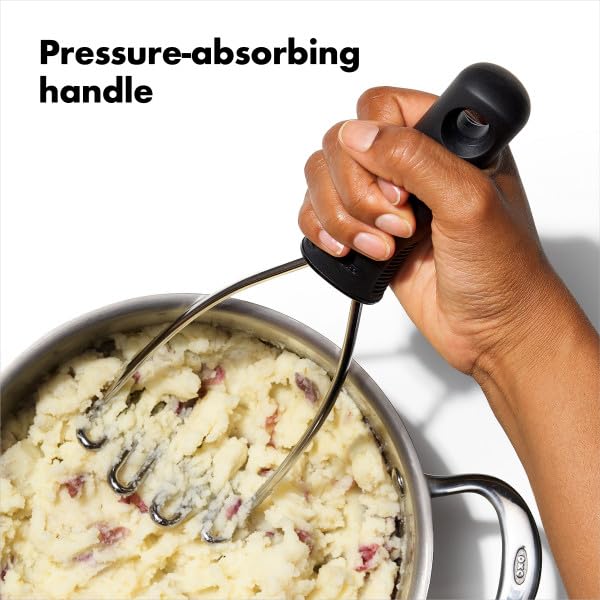 OXO Stainless Steel Potato Masher with Handle for Mashing Potato Baby Dishwasher Safe Easy-to-Grip Potatoes, Salad, Food,