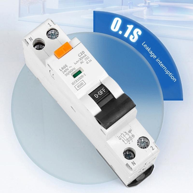 Multipurpose 32Amp RCBO Safety Circuit Plastic Breakers Home Accessory for Earth Leakage 1P+N 30mA 6kA B32 Curved B