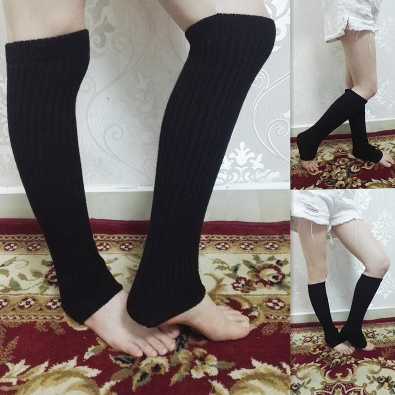 В наличии 40 см гетры крупной вязки в корейском стиле - осенне-зимние однотонные шерстяные носки.