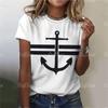 Women's T Shirt Ship Anchor Print Summer Casual Short Sleeve 3d T Shirts Streetwear O Neck Pullover Oversized Female Clothing