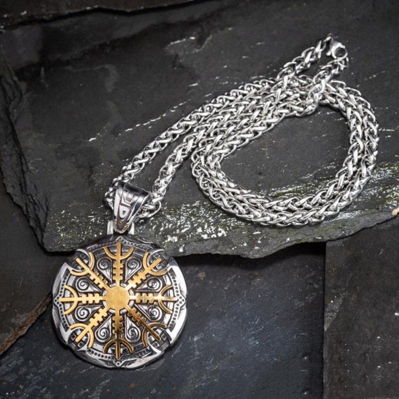 Винтажное мужское ожерелье с подвеской в ​​виде руны викингов Vegov Í Sir Compass 316L, подвеска с компасом викингов, мужской амулет