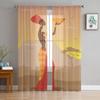 Ethnic Style African Woman Tulle Window Curtains Living Room Organza Yarn Sheer Voile Curtain Bedroom Kitchen Home Decor Drape