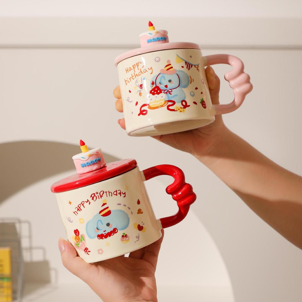 Cartoon Ceramic Cup with Lid High Value Mug Cute Girl Heart Water Cup Souvenir Gift Cup Student Drinking Water Cup