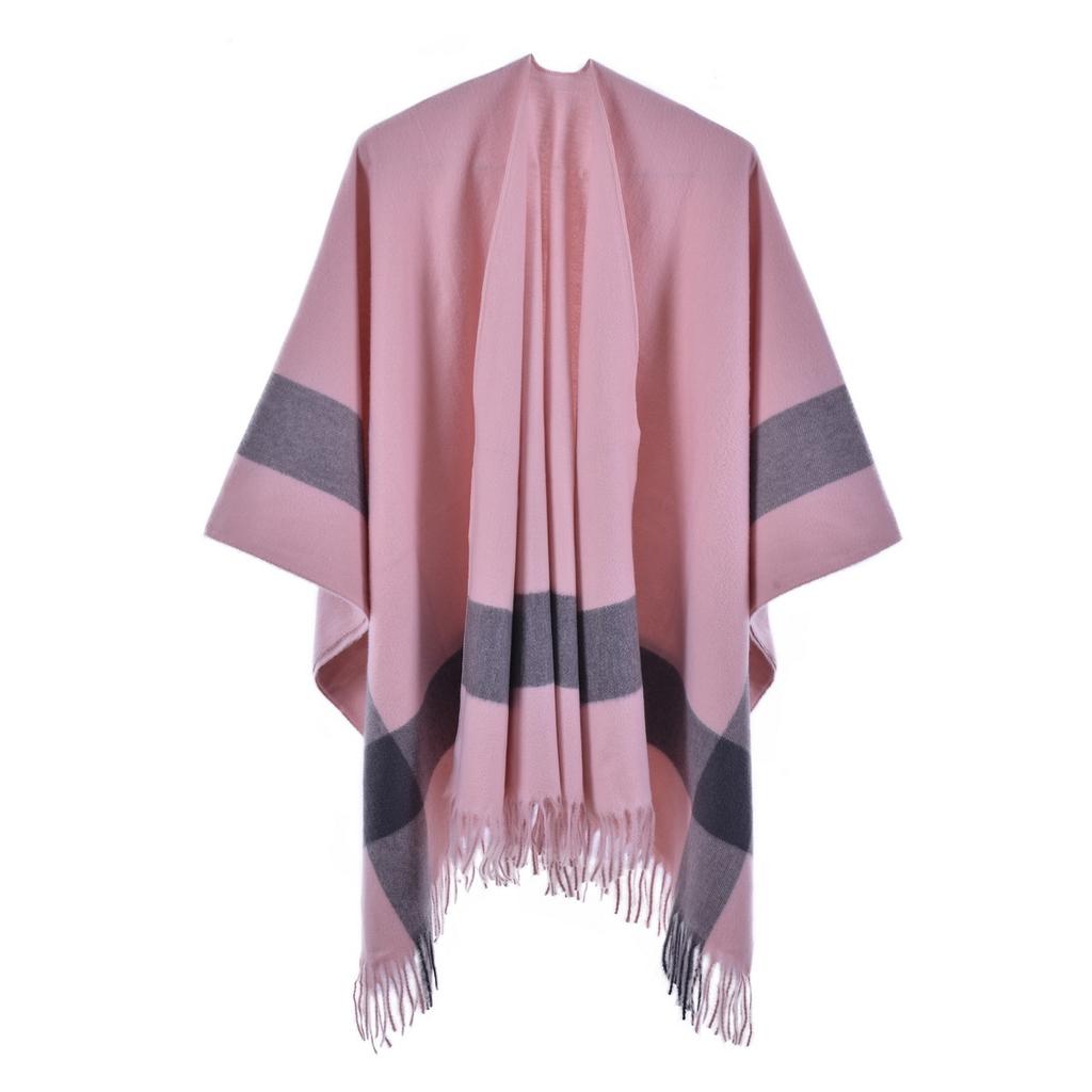 European and American Sytle Women's Solid Color Pashmina Shawl Autumn Winter Warm Cape Plain Cloak