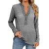 Women's Fashion Striped V Neck SLong Sleeve Button Casual T-shirt Top