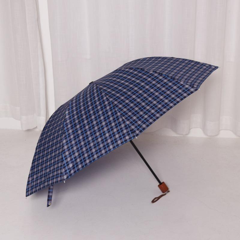 Water-repellent Classic Folding Reinforcement Enlarged Men's Polyester Lattice Umbrella Advertising Three-fold Umbrella