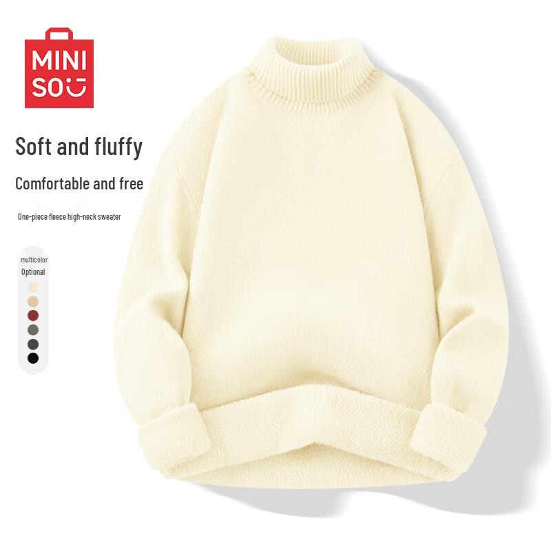 MINISO Мужской вязаный свитер с высоким воротником на флисовой подкладке