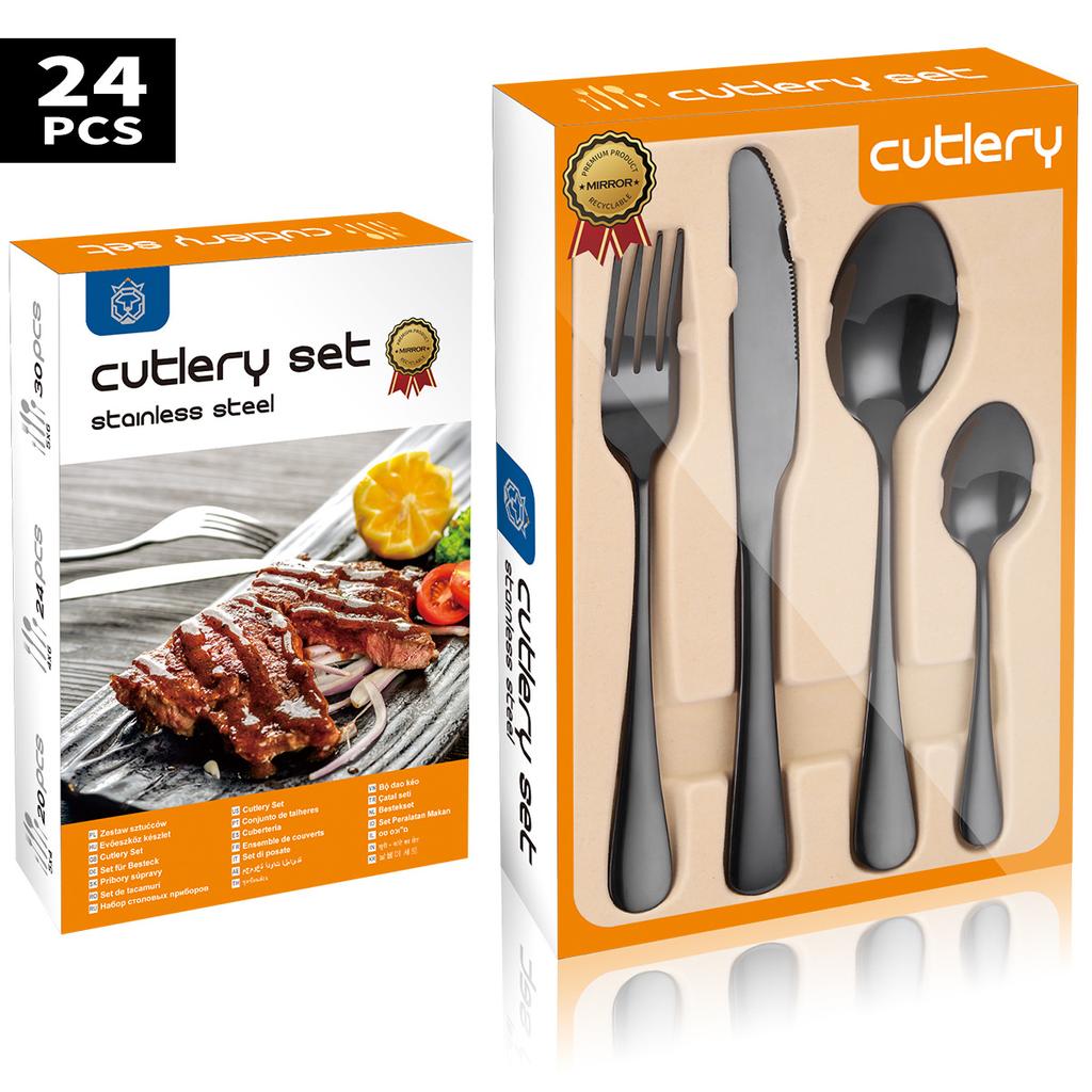 Popular Stainless Steel Cutlery Set 24 Pieces Gift Box Household Knives Forks  Spoons Kitchen Household