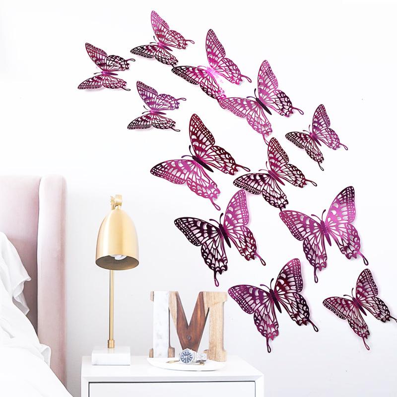 12 Pieces 3D Hollow Butterfly Wall Sticker Bedroom Living Room Home Decoration Paper Butterfly