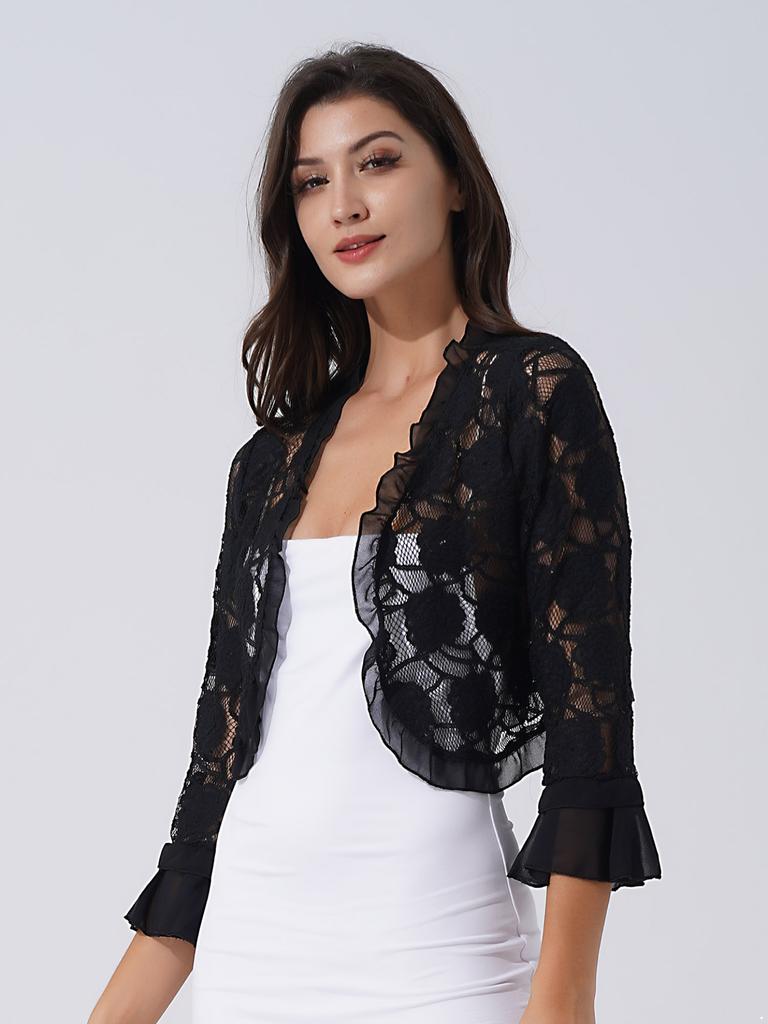 Ladies Half Sleeve Lace Bolero Shrugs Elegant Ruffle Open Front Cardigans Wedding Party Dress Accessaries