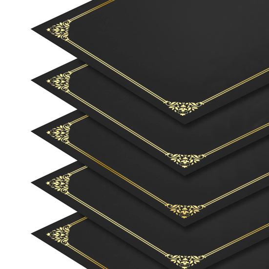 10 Pcs Black Certificate Holders Diploma Covers for 12.6 X 9.45 Inch Paper Gold Foil Border Cardstock Award Graduation