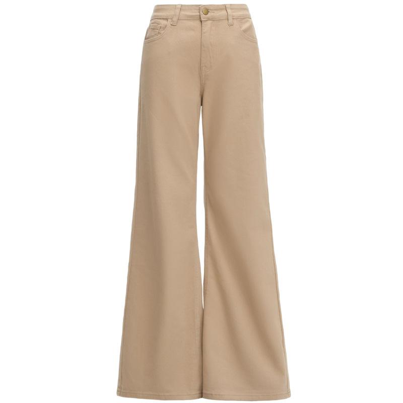 Khaki American micro-pull jeans women's autumn new high-waisted drape and thin, no-stick leg horn pants