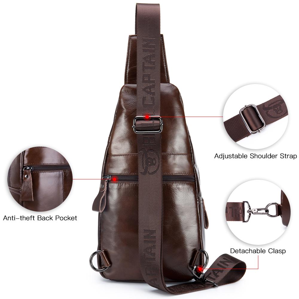 Men Sling Bag Water Resistant Anti Theft Leather Chest Pack Cross Body Bag Shoulder Backpack Casual