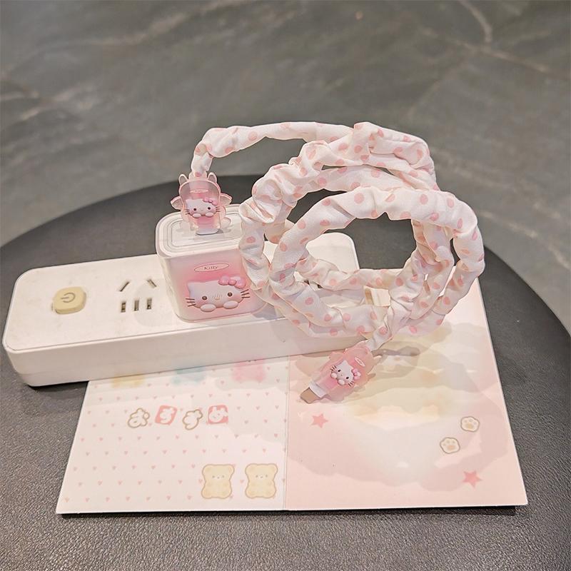 Защитный чехол для кабеля данных Hello Kitty с леопардовым принтом для iPhone 17 16 15 18/20W Защитная крышка для головки зарядного устройства Защитный шнурок от поломки