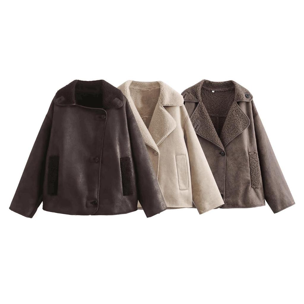 2024 Autumn Women's Double-Sided Jacket: European & American Fashion with Simple Hot Stamping