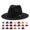 Autumn And Winter Fashion Belt Buckle Women'S Hat Flat Brim Couple Imitation Woolen Casual Top Hat Big Brim British Jazz Hat
