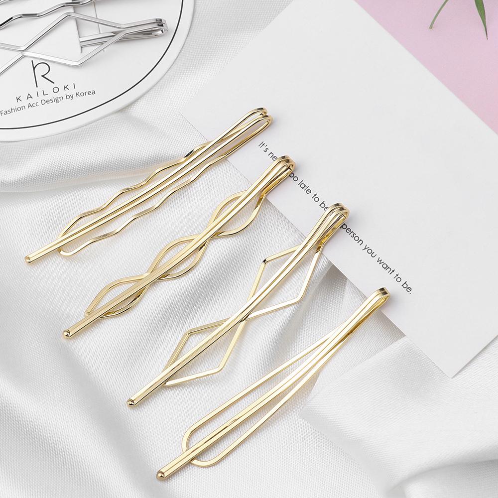 4pcs/set Simple Metal Women Geometry Hair Clip Girls Hairgrips Geometric Rhombus Barrettes