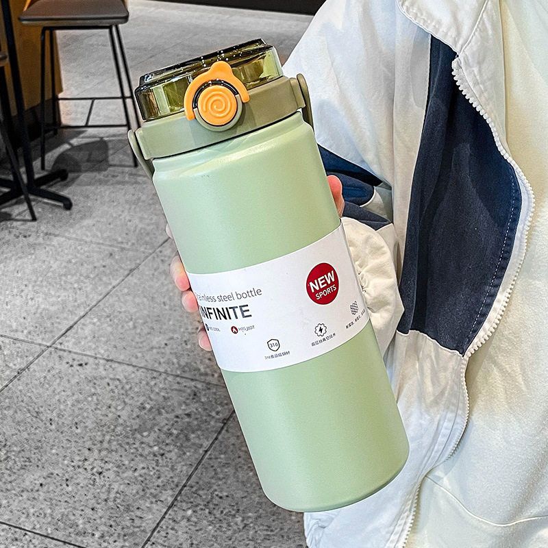 Double Drink Large Capacity Thermos Cup for Girls Good-looking Straw Cup Portable 316 Stainless Steel Cup Men's Thermos