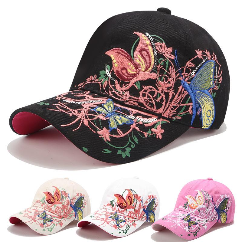 Милая Бейсболка для Женщин Хлопковая Кепка Snapback с Вышивкой Бабочки для Девочек Уличная Повседневная Защита от Солнца Кепки Бег Шапка