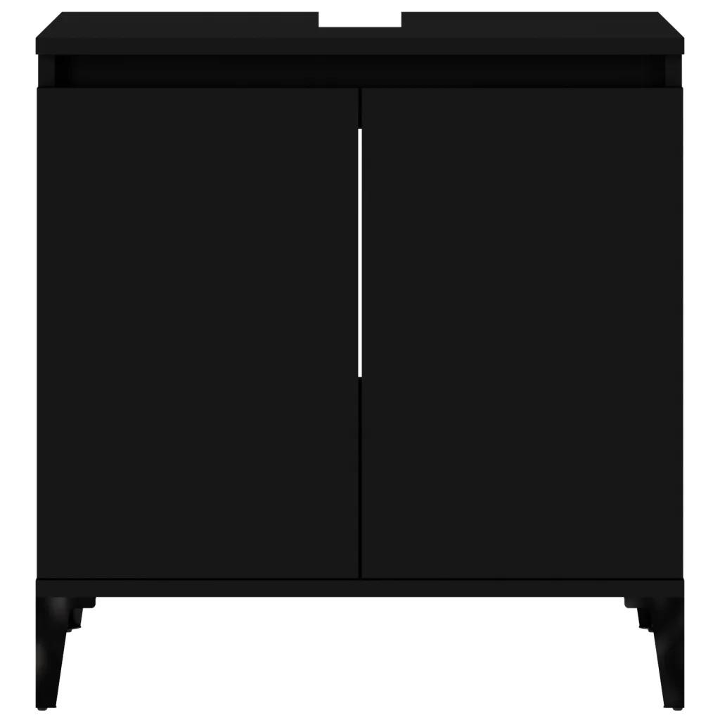 Место для хранения под раковиной в ванной комнате, черная треугольная подставка для ног, двухдверное место для хранения, много места для хранения, 58x33x60 см