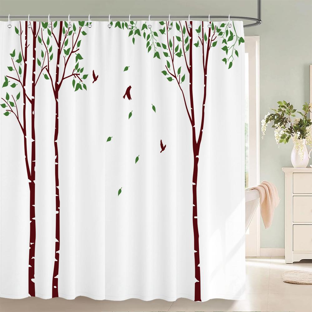 1PC Modern Minimalist leaf Pattern Shower Curtain with Hooks - Design Chic Green leaves Plants Bathroom Curtain Decorationks