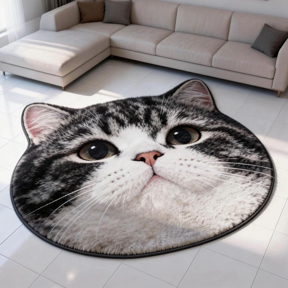 2D Home Decor Carpet Non-Slip Cartoon Carpet Soft Cat-Shaped Area Rug Living Rooms