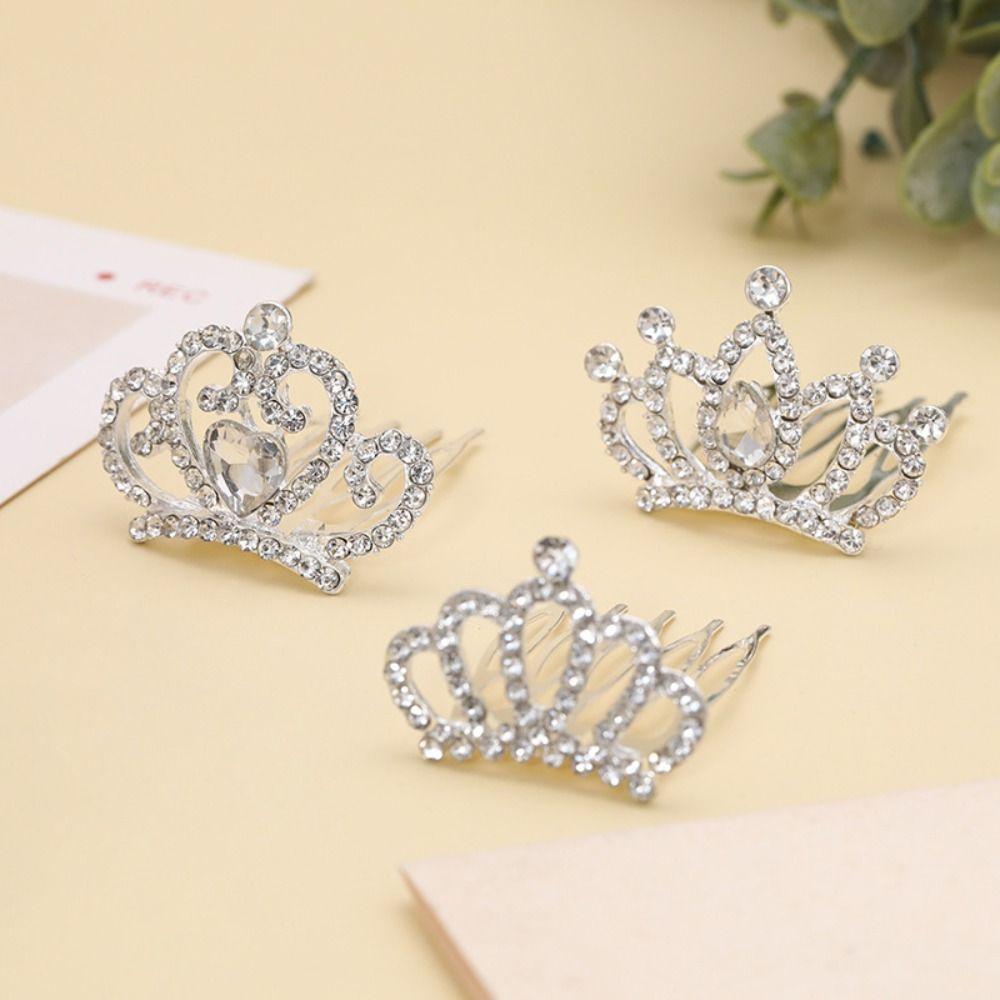 Love Heart Crystal Crown Hair Comb Star Rhinestone Hairpins Stylish Children Tiara Headband  Daily