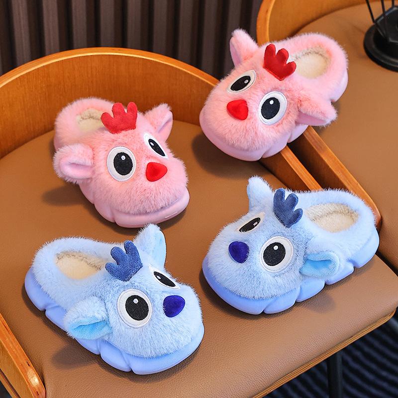 Children's cotton slippers, warm and thick for winter, new home furry shoes for babies, cute cotton shoes for boys and girls