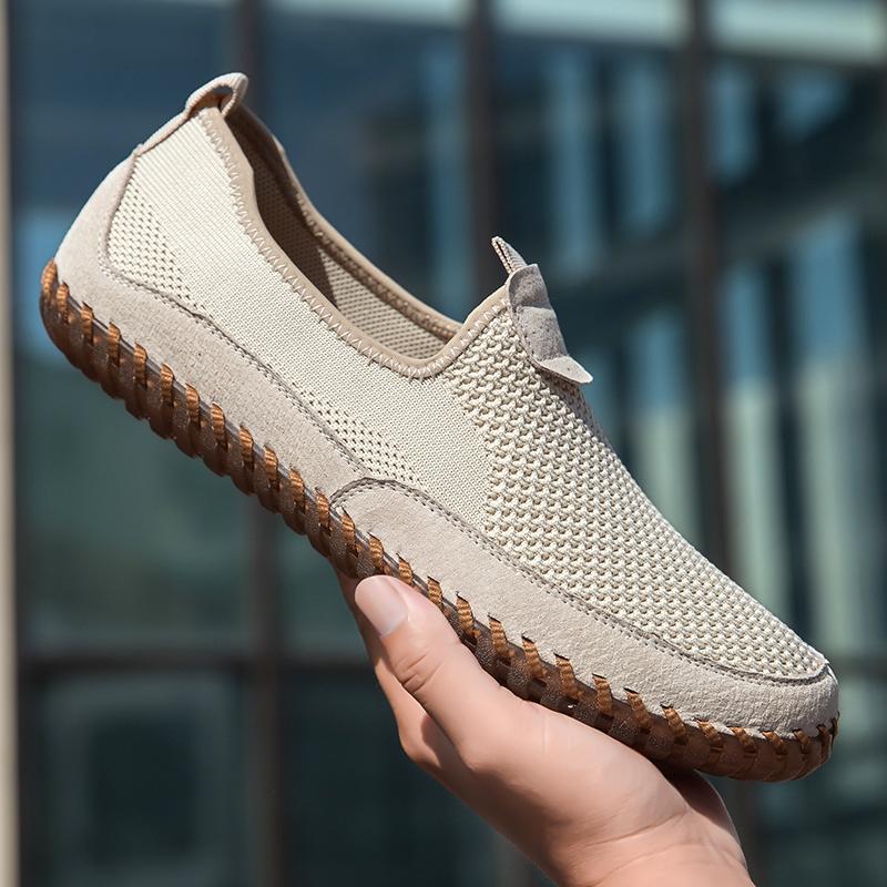 Men Comfortable And Casual Loafers Breathable Knitted Fabric Anti-Slip Outdoor Walking Shoe Soft-Soled Lightweight Driving Shoes