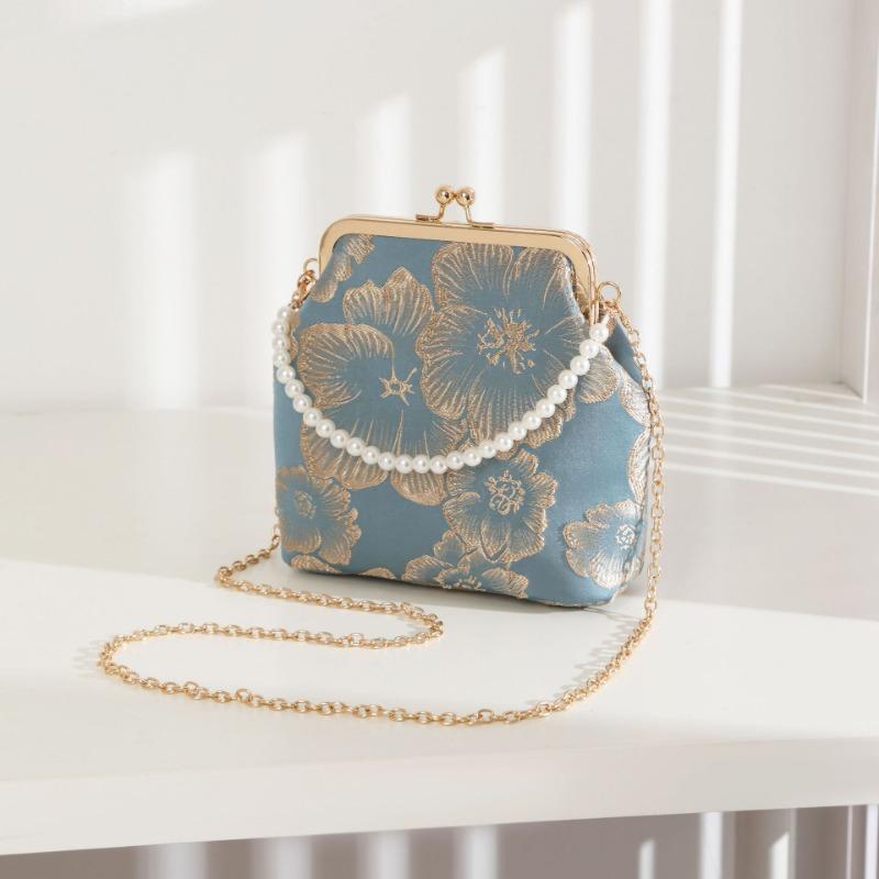 Новая антикварная сумка с золотым верхом, с богатым цветочным узором, женская сумка-мессенджер, вечерняя сумка, сумка для ципао, маленькая квадратная сумка на цепочке для мобильного телефона