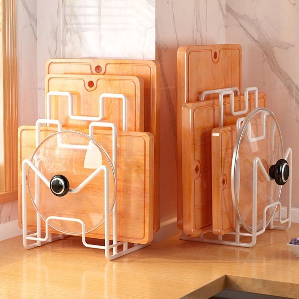 Space Saving Cutting Board Holder Iron Art Chopping Board Organizer Pot Lid Rack Shelf Plates