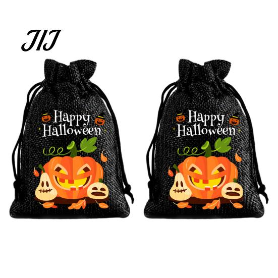 Lightweight Candy Carriers 2Pcs Halloween Pumpkin Drawstring Bags for Treats, Retro Burlap Kids Trick or Treat Bags, Portable Goodie Small Storage
