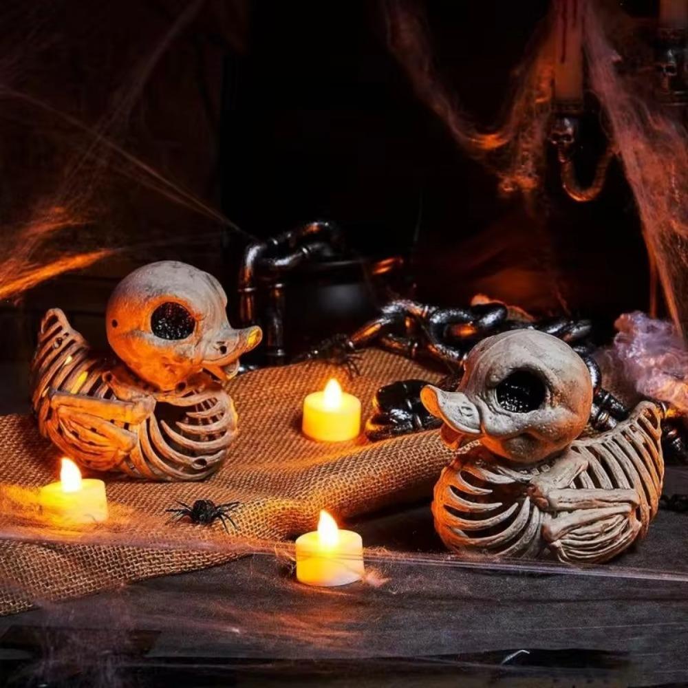 Resin Halloween Duck Skeleton Model Grotesque Halloween Desktop Decoration Skull-And-Duck Statue