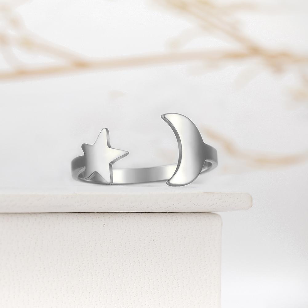 Lovely Moon Star Stainless Steel Ring Women Resizable Casual Finger Rings Anniversary Gift Jewelry