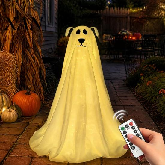 Family Friendly Horror Decorations Lighted Ghost Dog Halloween Decoration, Battery Operated Freestanding Spooky Autumn Holiday Yard Accents