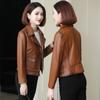 Новая куртка из натуральной овчины с отворотом, короткая, тонкая, кожаная куртка для мотоциклистов, женская