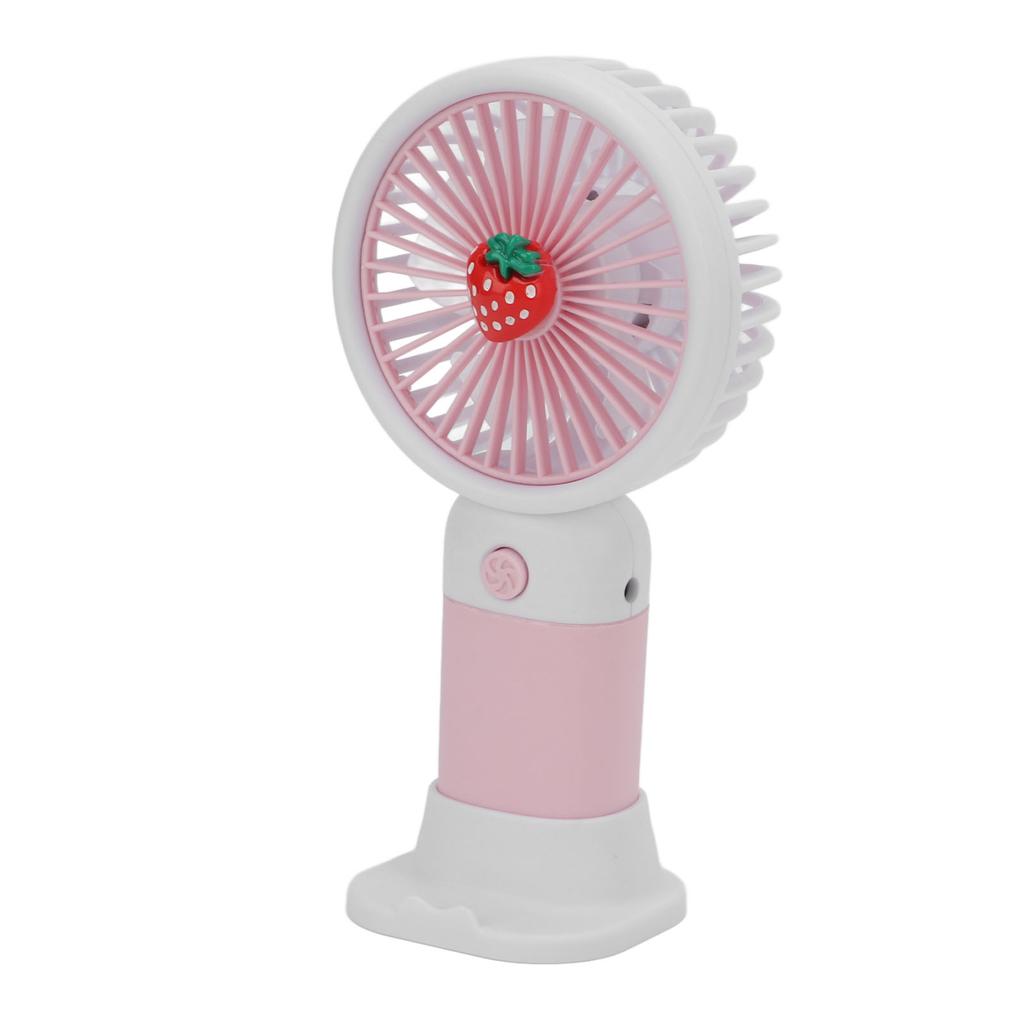 Handheld Fan Cartoon Strawberry Look USB Charging Portable Rechargeable Fan Portable with Lanyard Fo