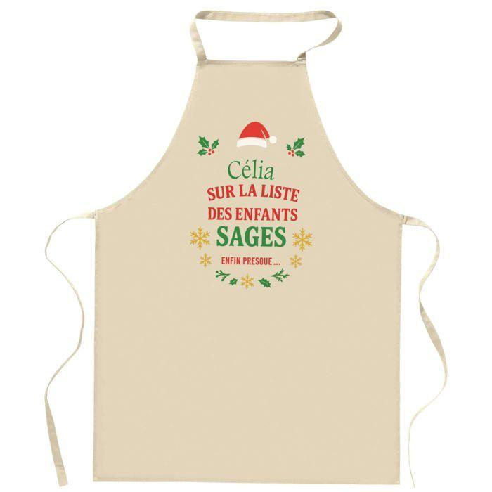 Tablier de cuisine - Célia - Motif Liste des enfants sages - Coton - Impression en Bretagne